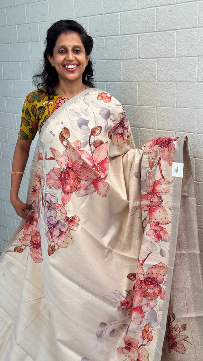 Tussar Floral Knot Work