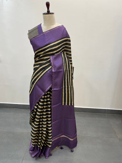 Blended Tussar Horizontal Line Saree