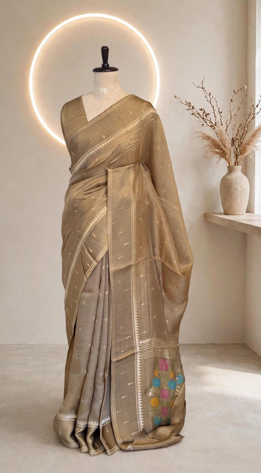 Moonga Tussar Paithani Saree