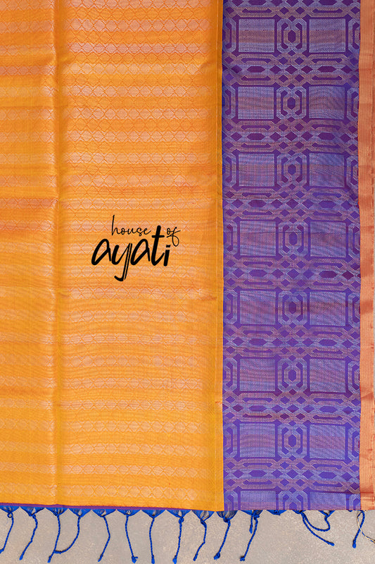 Yellow & Violet Gold Silver Zari Soft Silk