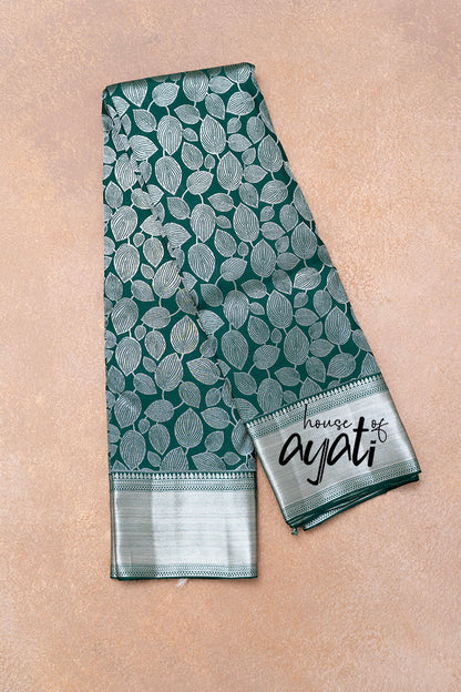 Bottle Green Silver Woven Silk