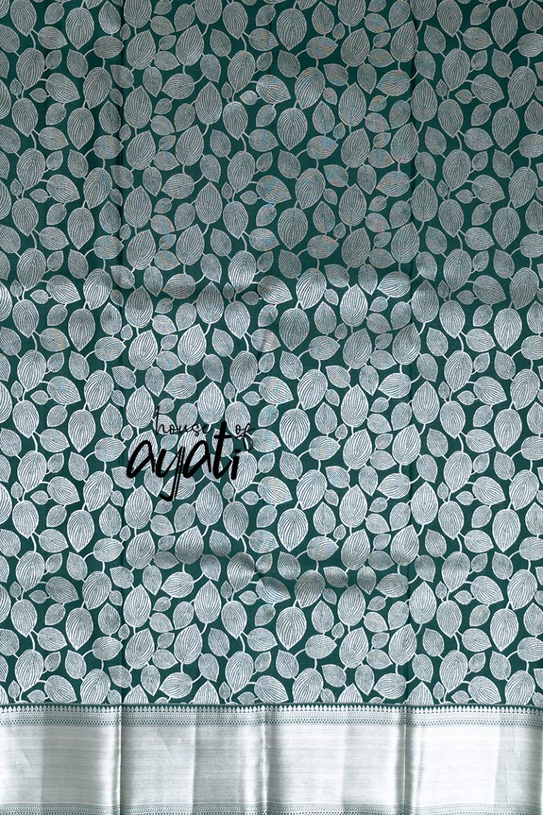 Bottle Green Silver Woven Silk