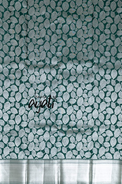 Bottle Green Silver Woven Silk