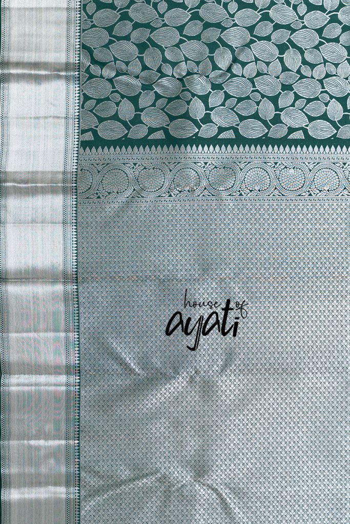 Bottle Green Silver Woven Silk
