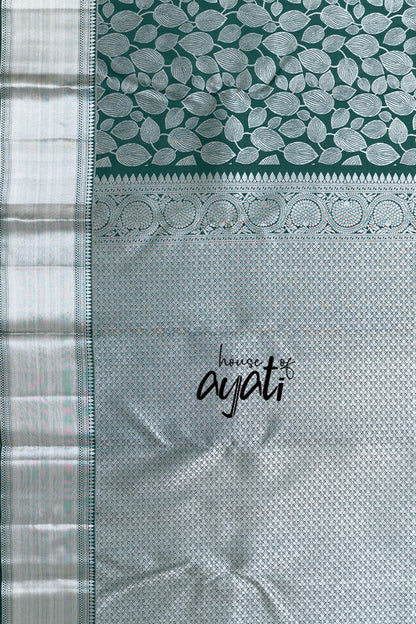Bottle Green Silver Woven Silk