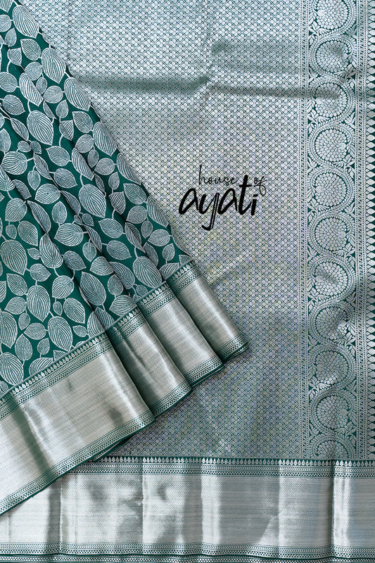 Bottle Green Silver Woven Silk