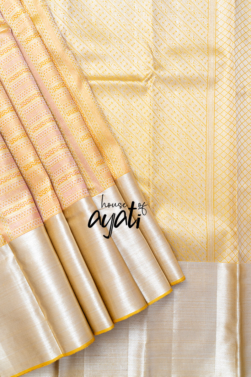 Yellow Silver Zari Muhurtham Silk