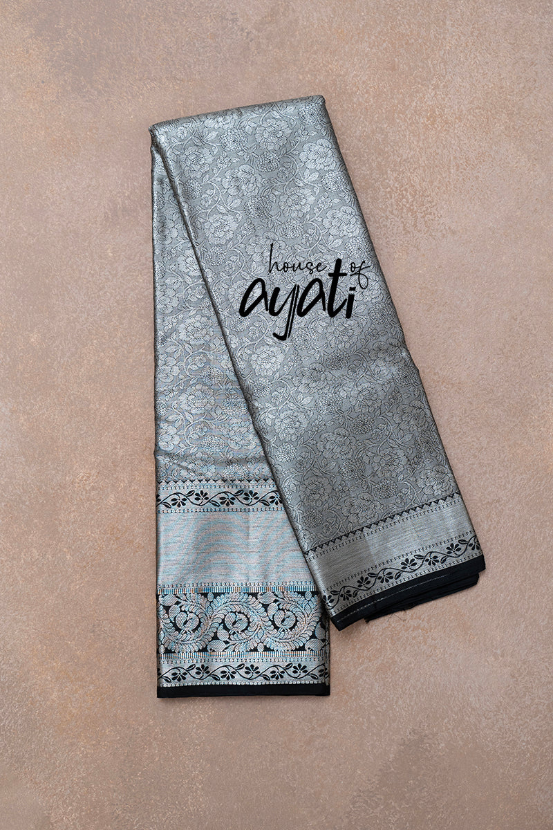 Black Silver Zari Woven Silk