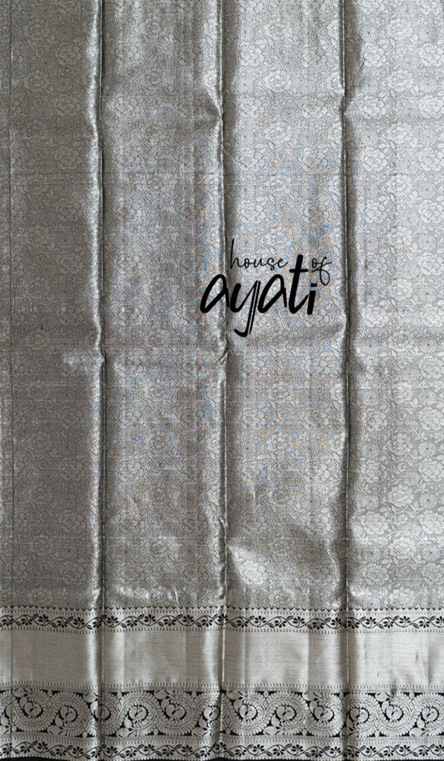Black Silver Zari Woven Silk