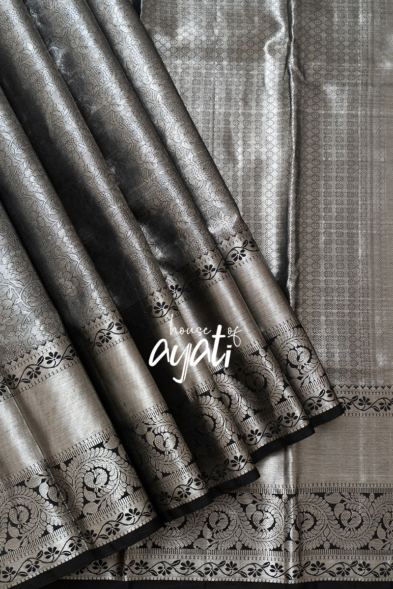 Black Silver Zari Woven Silk