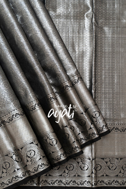 Black Silver Zari Woven Silk