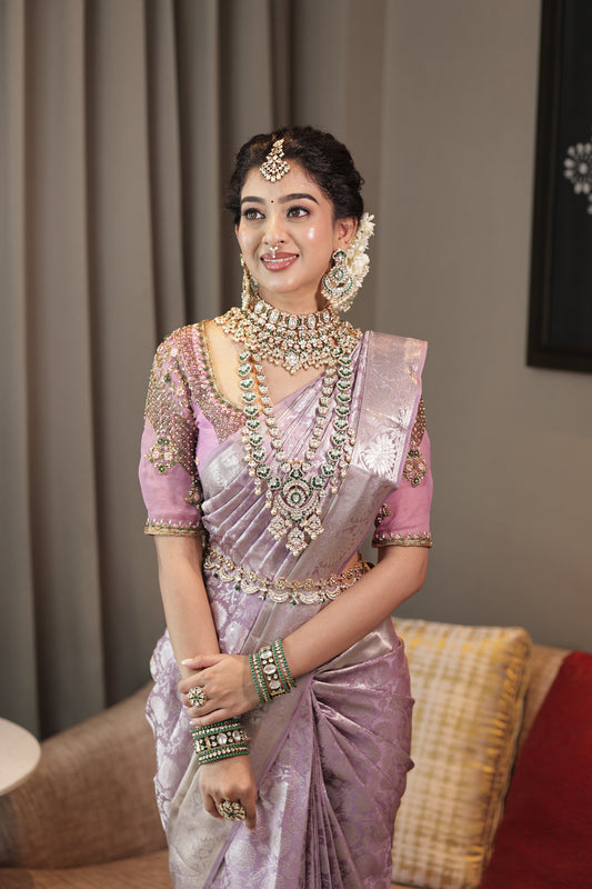 Mauve Tissue Silver Woven Silk