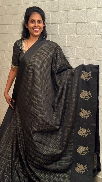 Georgette Checks Crush Saree