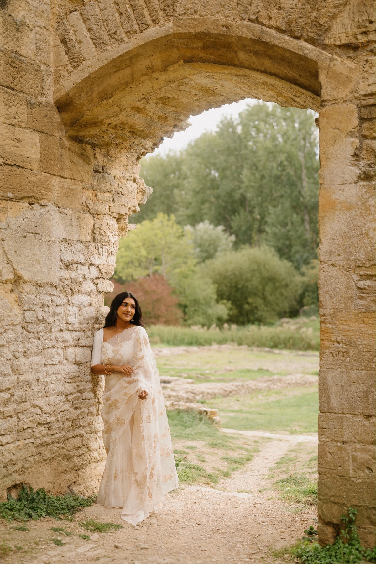 Vithya's Ivory Organza Embroidered Saree