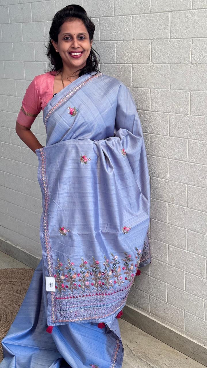 Blended Tussar Kantha Saree