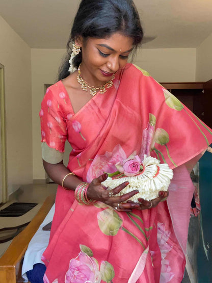 Rajalakshmi Orange Tissue Linen