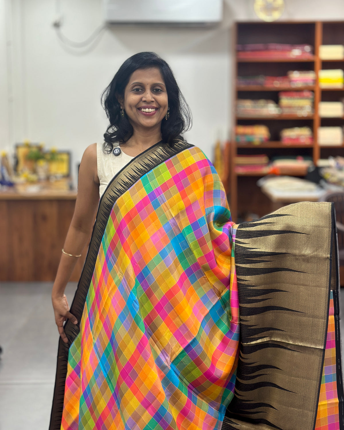 Viscose Multi Checkered Saree