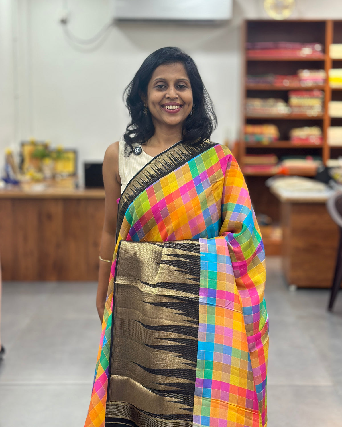 Viscose Multi Checkered Saree