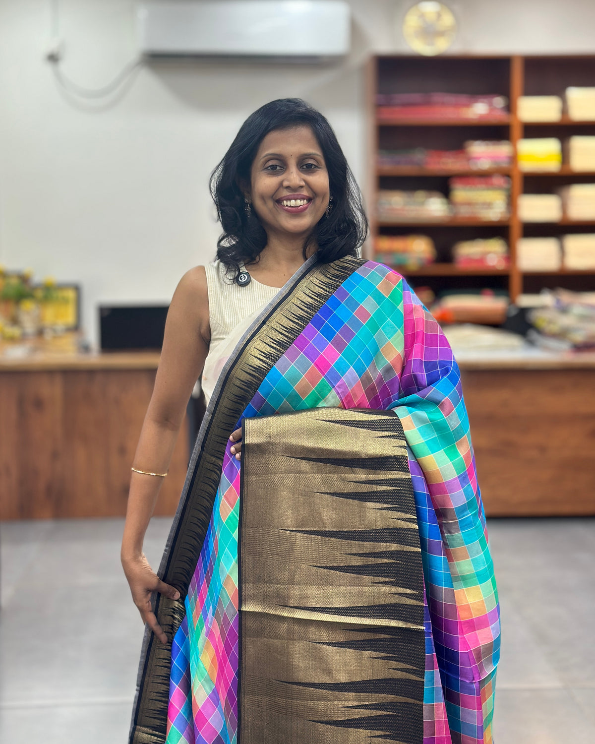 Viscose Multi Checkered Saree