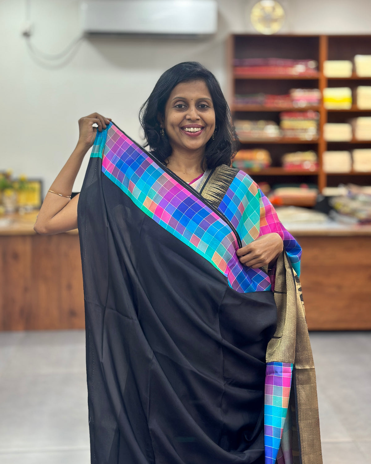 Viscose Multi Checkered Saree