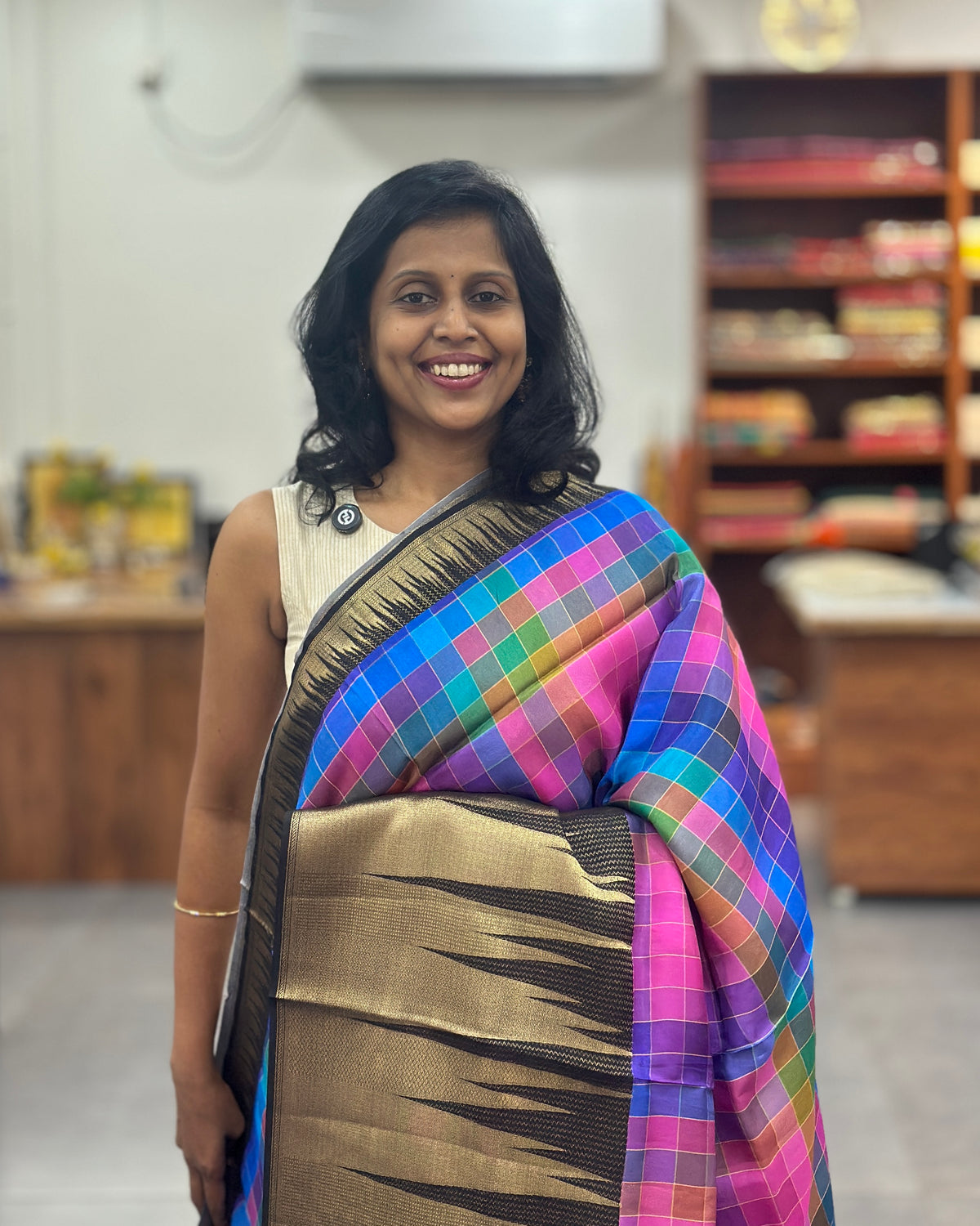 Viscose Multi Checkered Saree