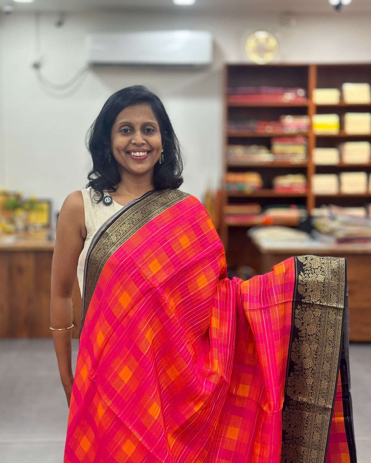 Viscose Multi Checkered Saree