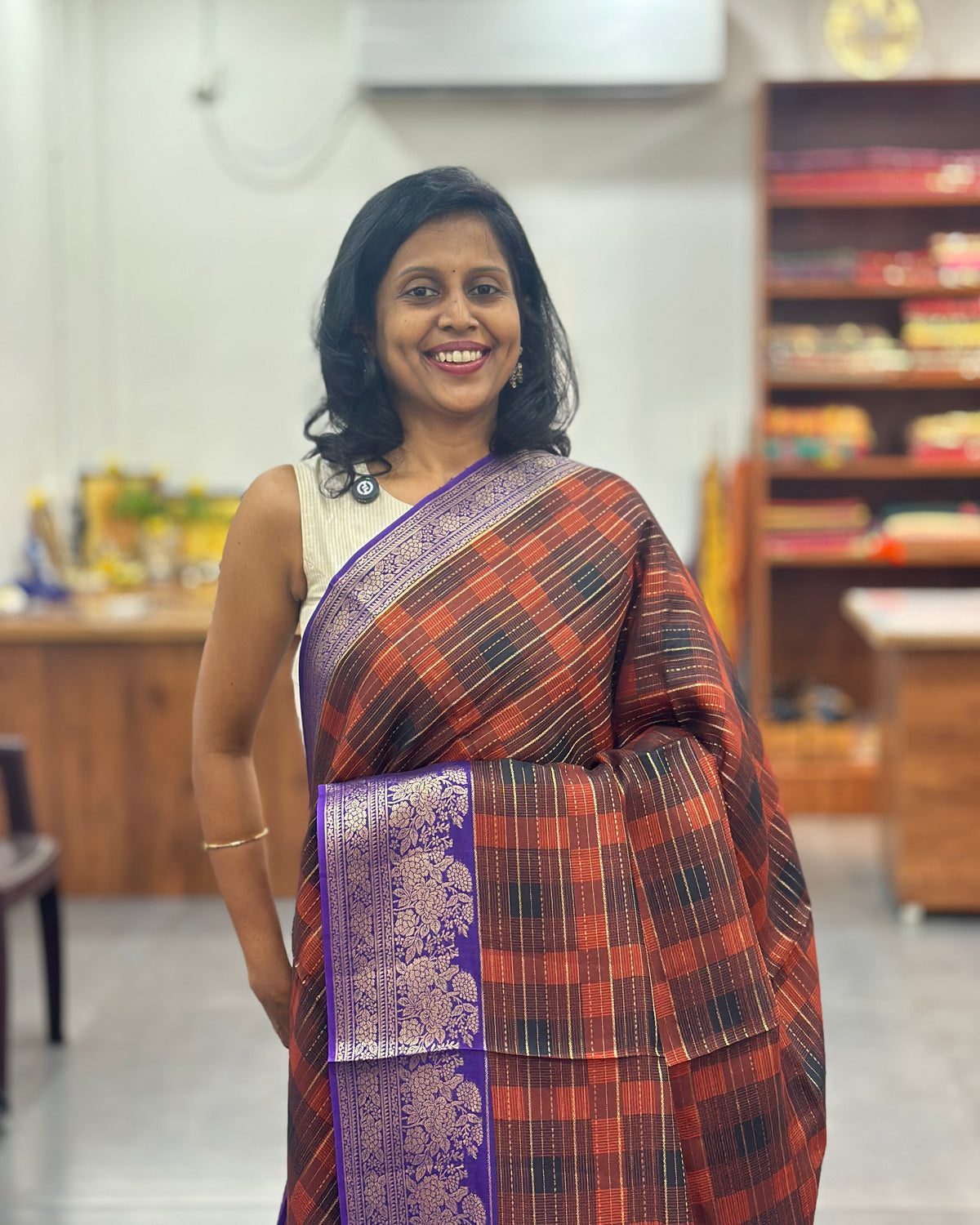 Viscose Multi Checkered Saree