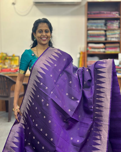 Purple Gold Woven Pure Soft Silk Saree