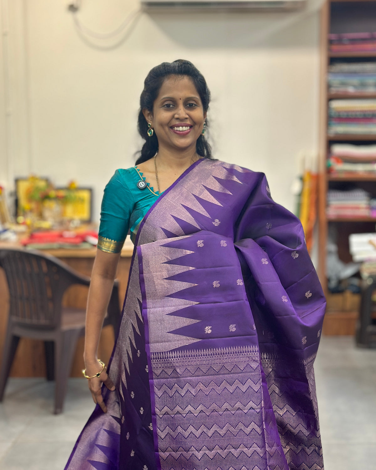 Purple Gold Woven Pure Soft Silk Saree