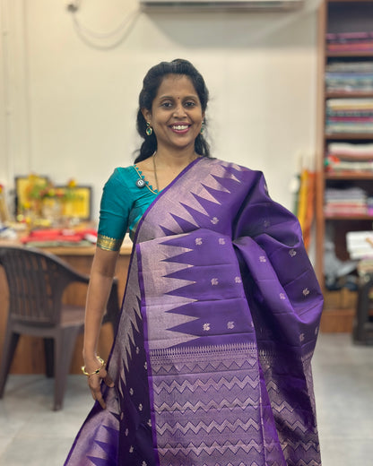 Purple Gold Woven Pure Soft Silk Saree