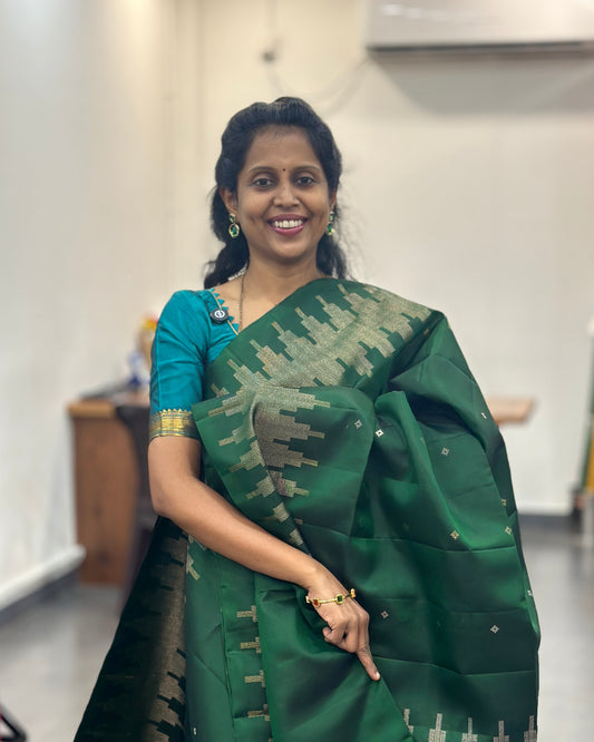 Bottle Green Gold Woven Pure Soft Silk Saree