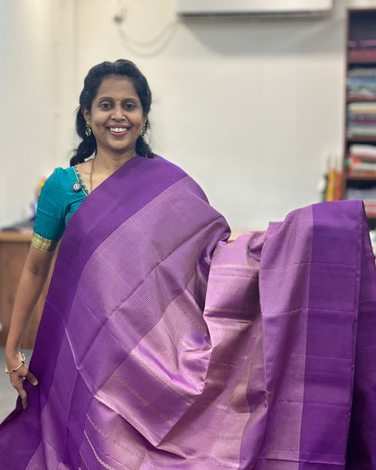 Lavender Purple Gold Woven Pure Soft Silk Saree