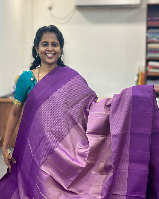 Lavender Purple Gold Woven Pure Soft Silk Saree