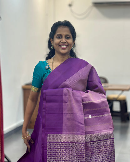 Lavender Purple Gold Woven Pure Soft Silk Saree