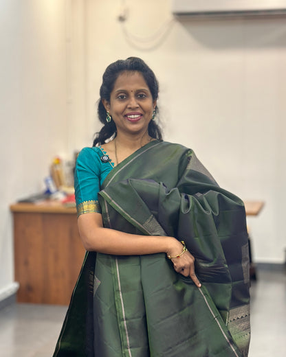Hunter Green Gold Woven Pure Soft Silk Saree