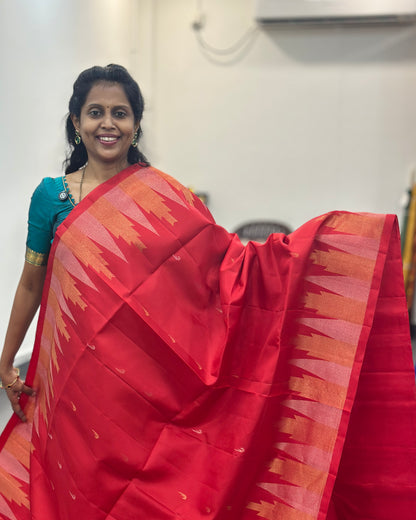Red Gold Zari Woven Pure Soft Silk Saree
