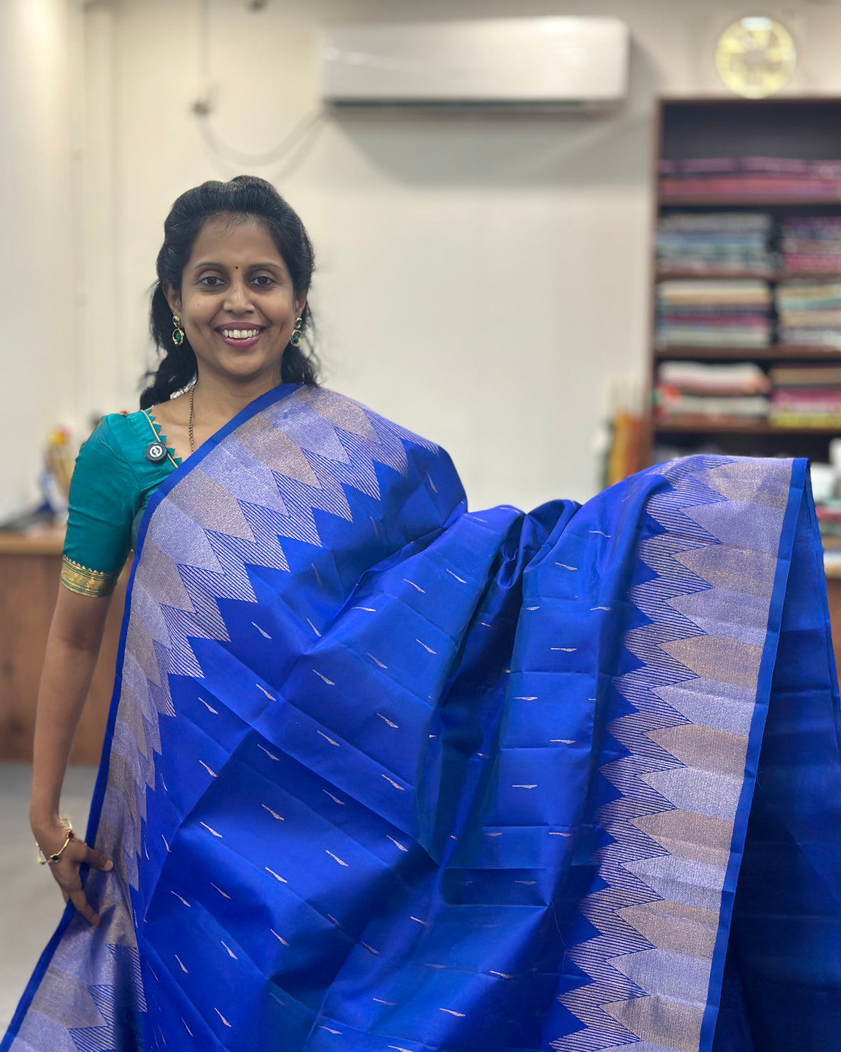 Electric Blue Gold Woven Pure Soft Silk Saree