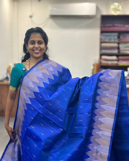 Electric Blue Gold Woven Pure Soft Silk Saree