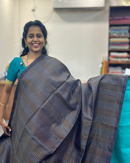 Black n Blue Gold Woven Pure Soft Silk Saree