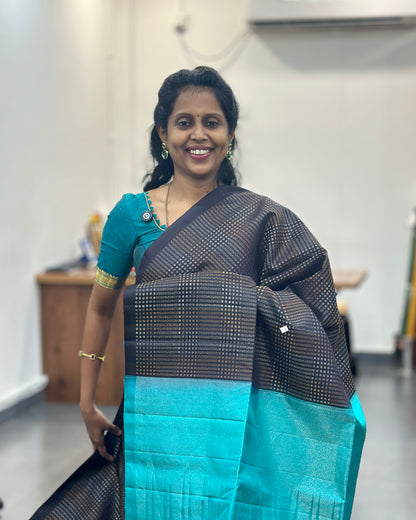 Black n Blue Gold Woven Pure Soft Silk Saree