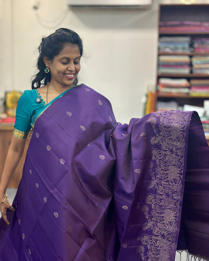 Purple Gold Woven Pure Soft Silk Saree