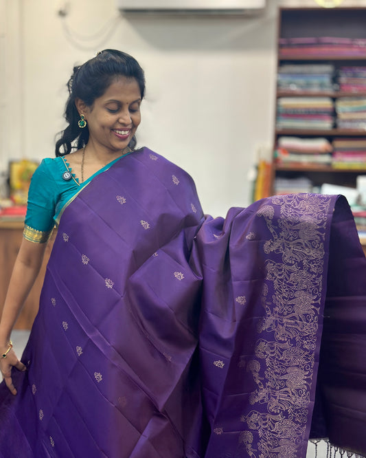Purple Gold Woven Pure Soft Silk Saree