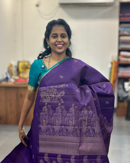 Purple Gold Woven Pure Soft Silk Saree