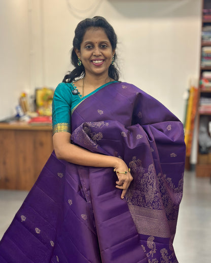 Purple Gold Woven Pure Soft Silk Saree