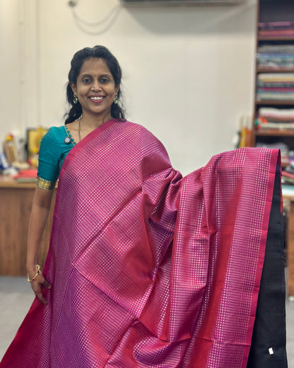 Pink & Black Gold Woven Pure Soft Silk Saree
