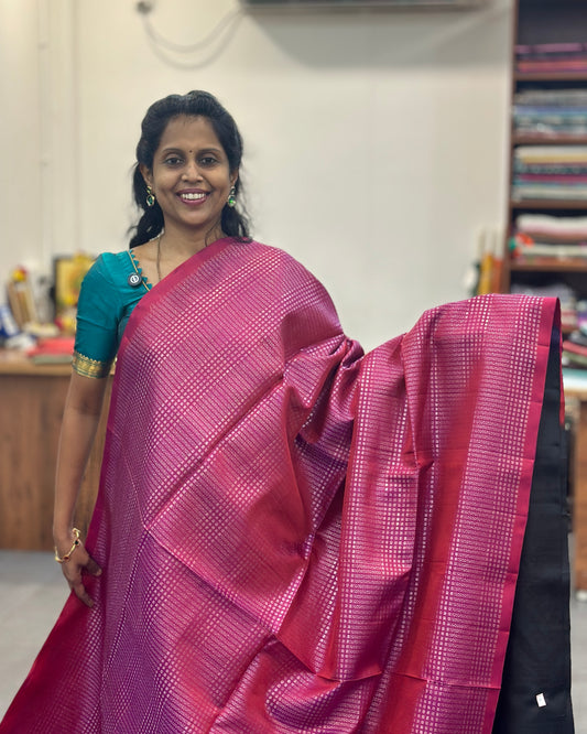 Pink & Black Gold Woven Pure Soft Silk Saree