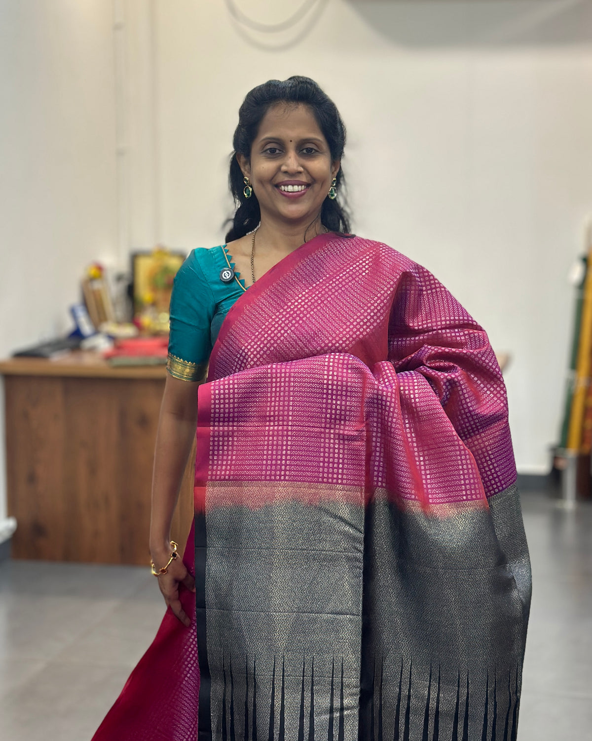 Pink & Black Gold Woven Pure Soft Silk Saree