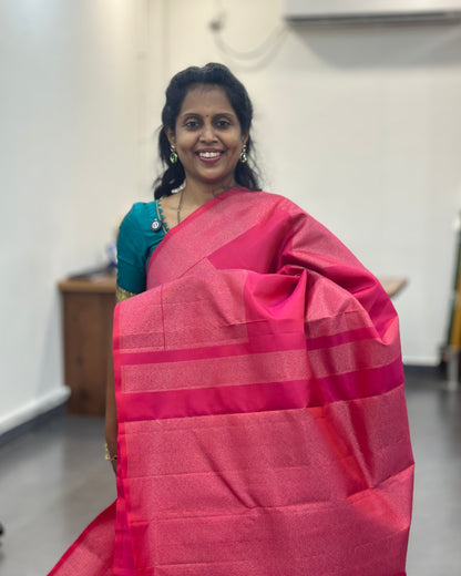 Rani Pink Gold Woven Pure Soft Silk Saree