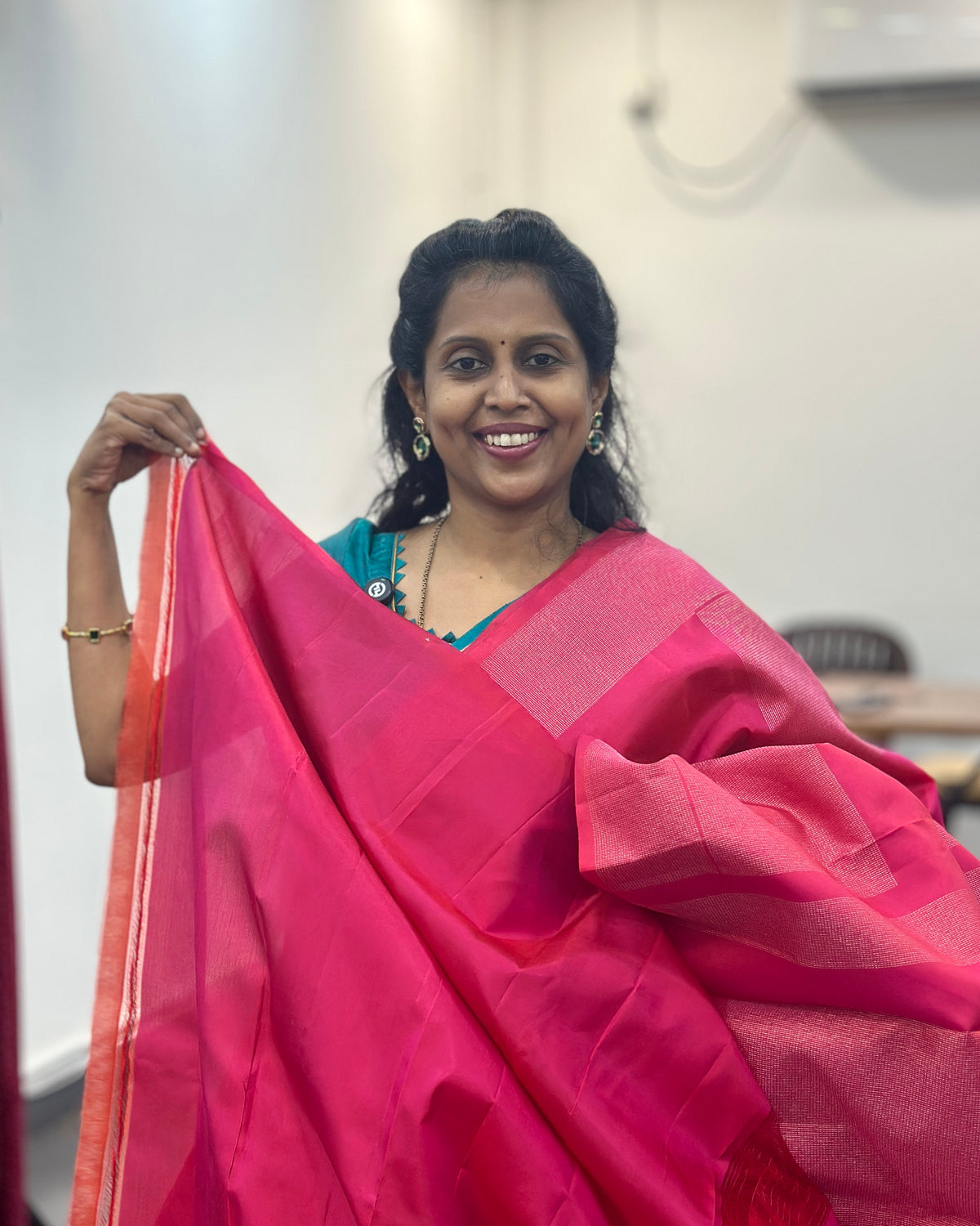 Rani Pink Gold Woven Pure Soft Silk Saree