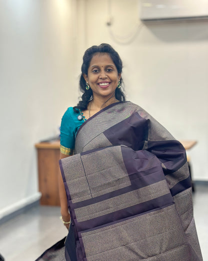 Navy Blue Gold Woven Pure Soft Silk Saree